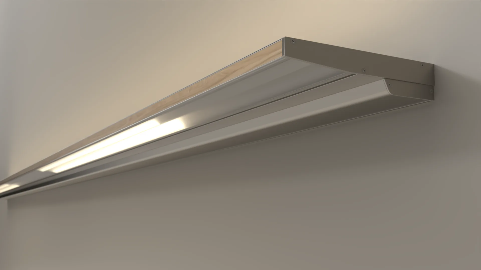 Schlanke Wandleuchte S 130 aus natureloxiertem Aluminium mit indirektem Licht an heller Wand